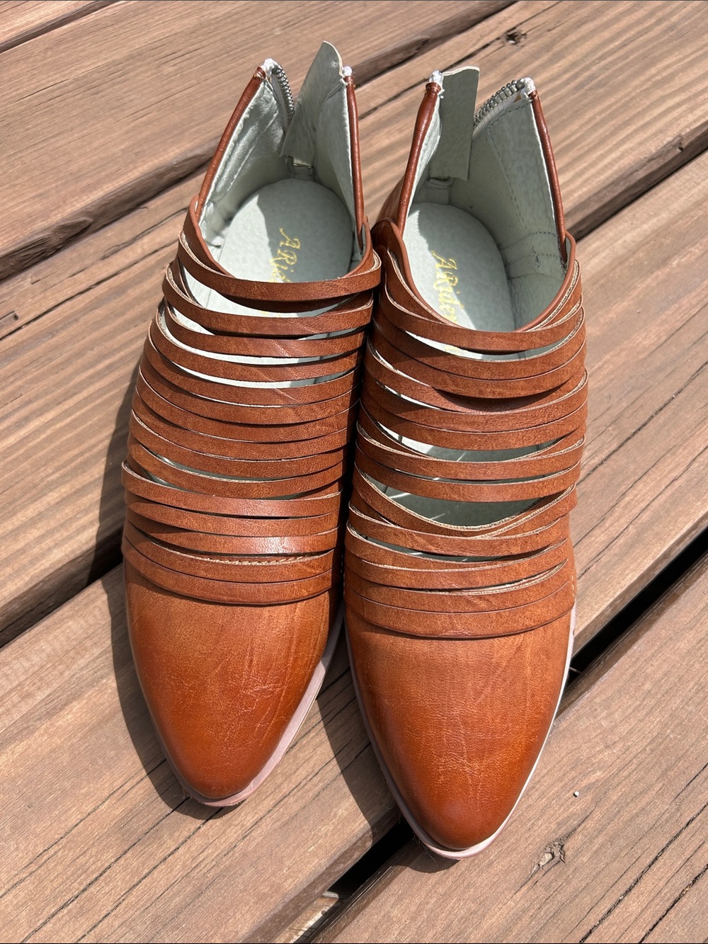 A Rider Girl Strappy Pointed-Toe Booties